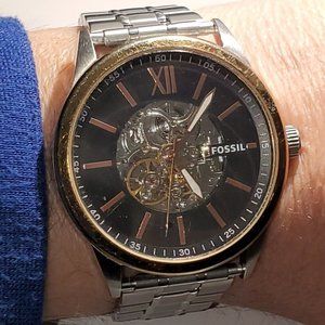 Fossil Flynn Automatic Huge Skeleton Watch 2 straps & travel case